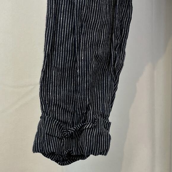 ATHLETA Size 2 Stripe Bali Linen Ankle Pants 211380 Drawstring Waist Navy Blue - Picture 8 of 10